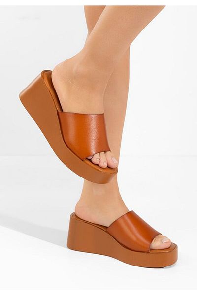 B T Shoes Kamilya camel platform slippers