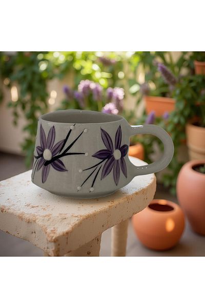 Çiporcal Classic Star Flower Lilac Ceramic Mug Mug Cup