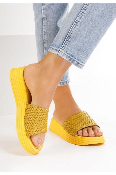 B T Shoes Women's Amalia yellow flip-flops