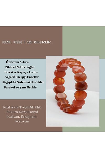 TAKI DERYASI Red Agate Stone Bracelet Natural Stone of Aries and Scorpio Zodiac Signs Life Energy from Fire of Nature
