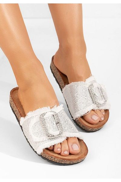 B T Shoes Smaranda white flat slippers