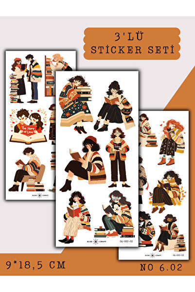 Else Craft 3'lü Kitap Okuma Temalı Sticker 6.02 - Ajanda Planlayıcı Bullet Jo...