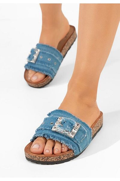 B T Shoes Netty blue flat slippers
