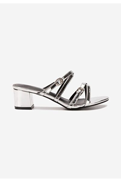 B T Shoes Papuci cu toc Alaylma argintii