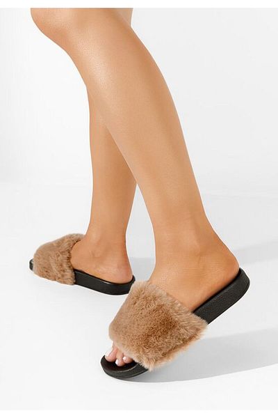 B T Shoes Sadra camel fur slippers