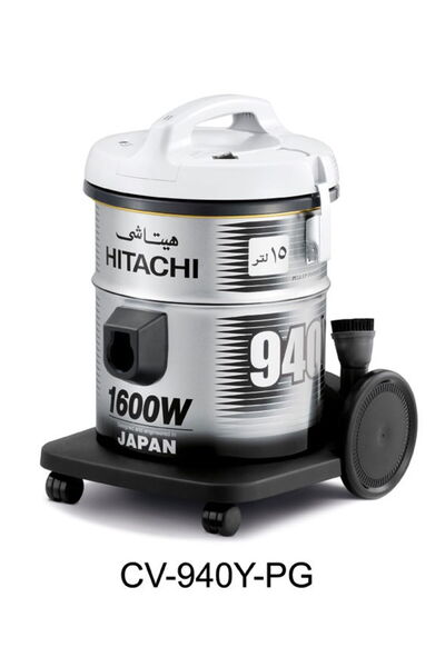 Hitachi مكنسة كهربائية أسطوانية سعة 15 لترًا بقوة 1600 وات، رمادية، CV-940YPG