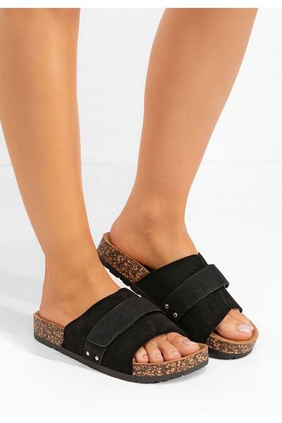 B T Shoes Black Miela thick-soled slippers