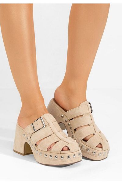B T Shoes Rosamaria beige heeled slippers