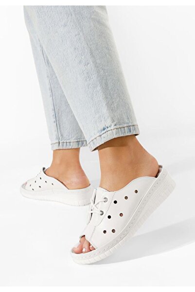 B T Shoes Patricia white genuine leather slippers