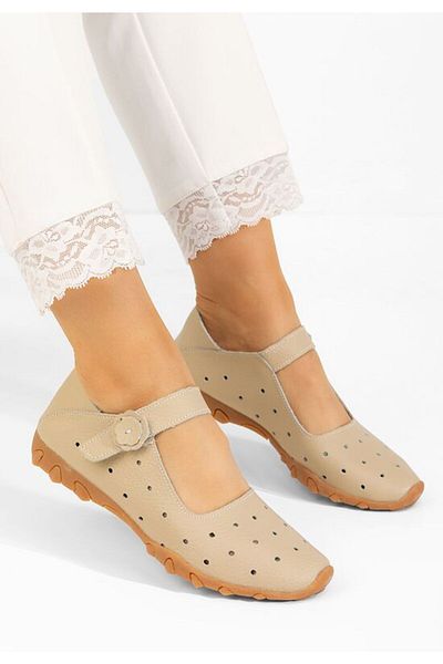 B T Shoes Women's beige leather Flary ballerinas