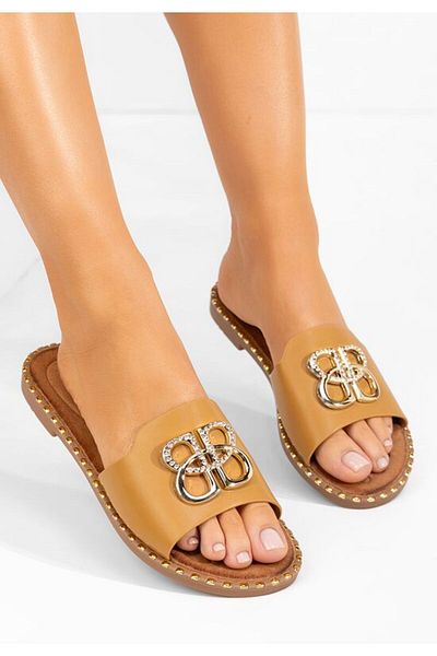 B T Shoes Evelina camel flat slippers