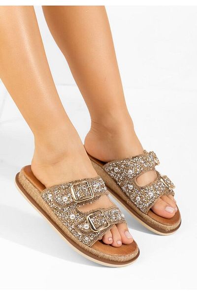 B T Shoes Shellona gold flat slippers