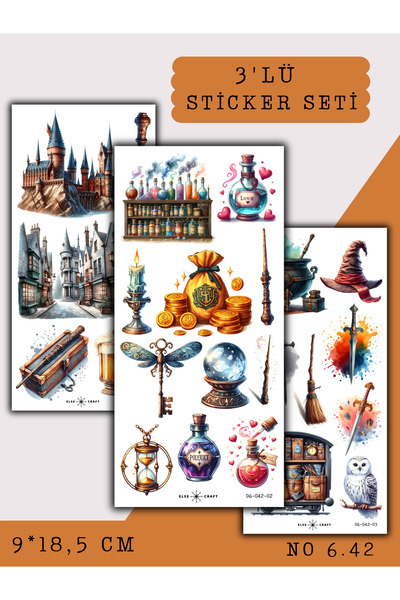 Else Craft 3'lü Harry Potter Temalı Sticker 6.42 - Ajanda Planlayıcı Bullet J...