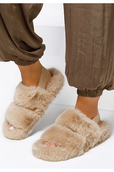 B T Shoes Fluffy slippers Helamia Beige