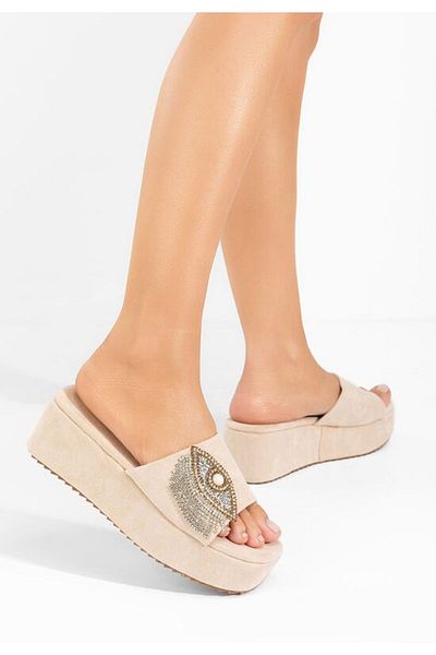 B T Shoes Fyona beige platform slippers