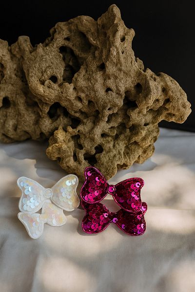 asya bijuteri Sequin Colorful Bow Buckle Set of 2 – Girl's Hair Clip 6X4 cm