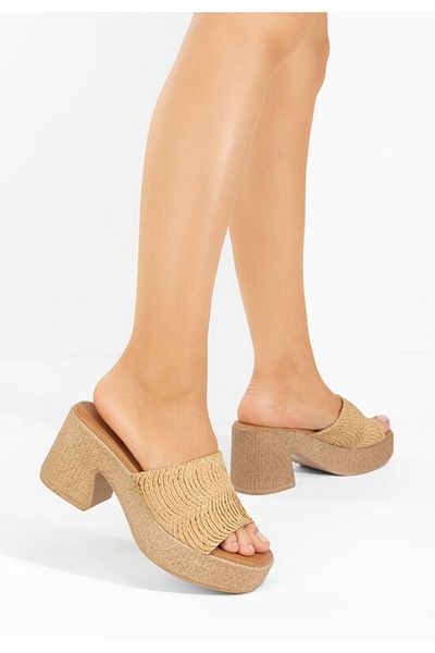 B T Shoes Papuci cu toc gros Katharyn nude