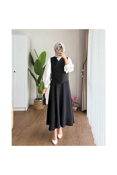 Fi-MA Asymmetrical Pocket Skirt Vest Suit