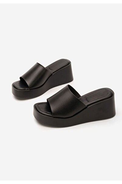 B T Shoes Kamilya black platform slippers