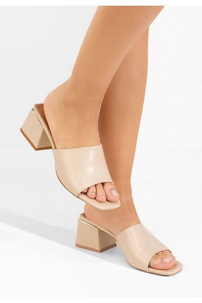 B T Shoes Janna beige chunky heel slippers