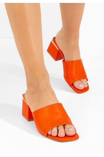 B T Shoes Janna orange chunky heel slippers
