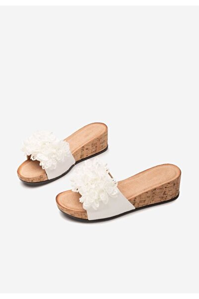 B T Shoes Papuci cu platformă Floralia albi