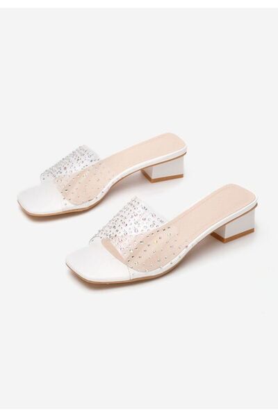 B T Shoes Concise white low-heeled slippers