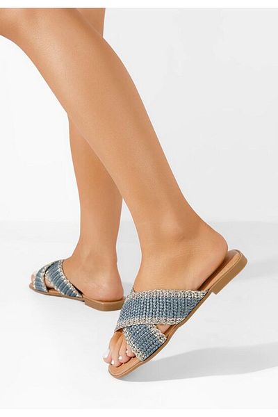 B T Shoes Jamira blue flat slippers