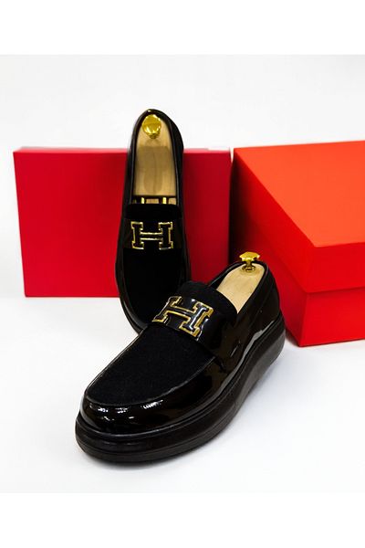EXCLUSIVE STYLE HÉRITAGE - Black velvet and eco-leather loafers