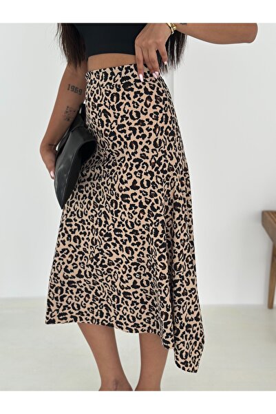 FEWTİNT Women's Asymmetrical Casual Patterned Skirt