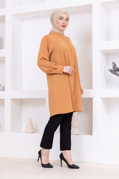 FİDEY Satin Tested Tunic with Stone Buttons