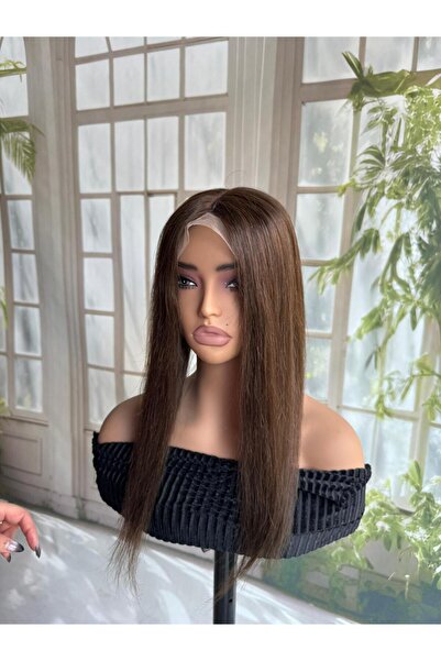 Suzan Peruk Koyu Kumral Ana renk Baby ipek taban Tepelik %100 Gerçek saç 13x1...