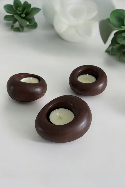 ardesta El Yapımı Taş Tozu 3’lü Tea Light Mumluk Seti | Dekoratif Mumluk | Re...