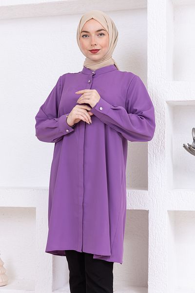 FİDEY Satin Hijab Tuni̇K Stone Buttoned