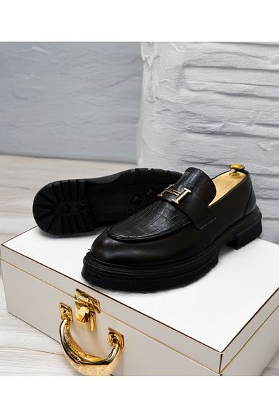 EXCLUSIVE STYLE Black moccasins with crocodile texture - ASLAN