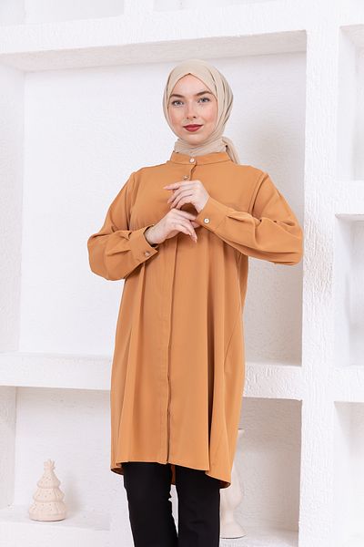 FİDEY Satin Tested Tunic with Stone Buttons
