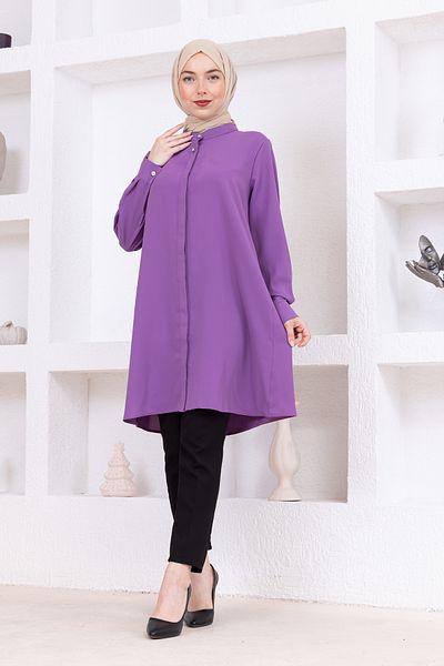 FİDEY Satin Hijab Tuni̇K Stone Buttoned