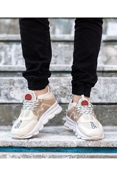 EXCLUSIVE STYLE Adidasi din piele ecologica bej - CHAIN