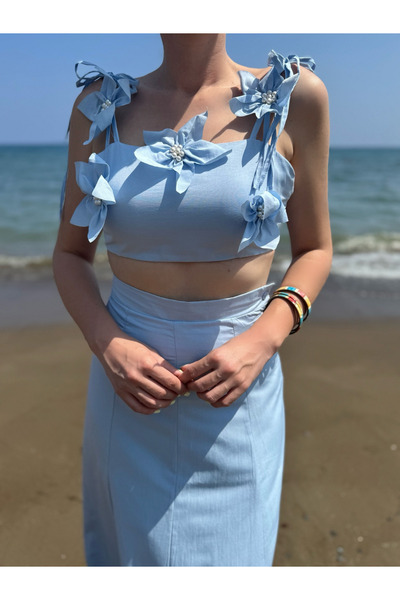 Store Lisa 3D Çiçekli Çan Etekli Takım - Bebe Mavisi