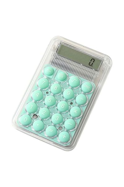 OEM Mini Pocket Calculator, 8 Digits, Solar, Transparent, with Round Colored Buttons - Green