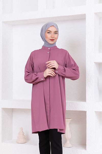 FİDEY Satin Tested Tunic with Stone Buttons