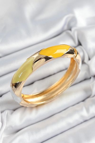 Skygo Brass White Green Yellow Enamel Baklava Model Gold Color Women's Handcuffs