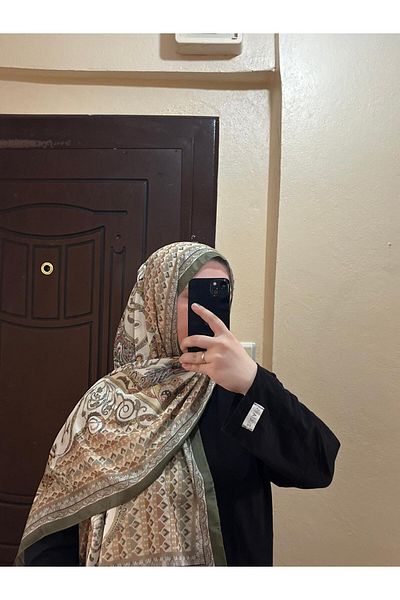 BOUTİCON Green Leaf Patterned Summer Cotton Shawl