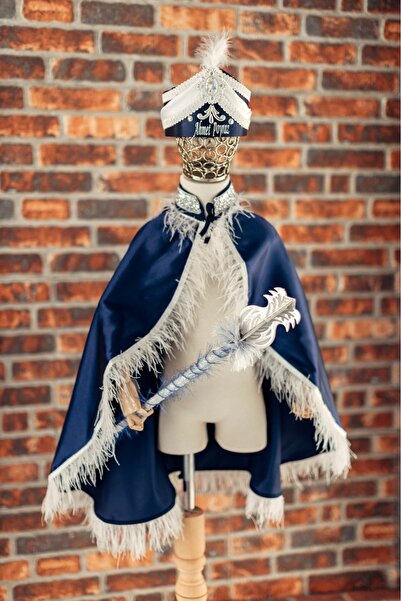 ADEREN KİDS SÜNNET PELERİNİ 3 LÜ SET PELERİN DEVE TÜYLÜ TAŞLI ŞAPKA ASA KİŞİYE ÖZEL İSİM BASKILI