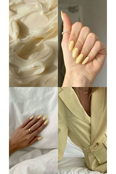 PİRAYE AKSESUAR 10'lu Butter Yellow Kalıcı Oje Boyalı Uzun Badem Model Takma ...