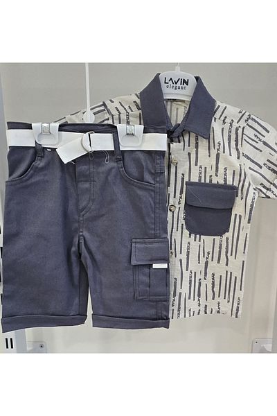 Lavin Striped Color Pocket Shirt Shorts Men's Set