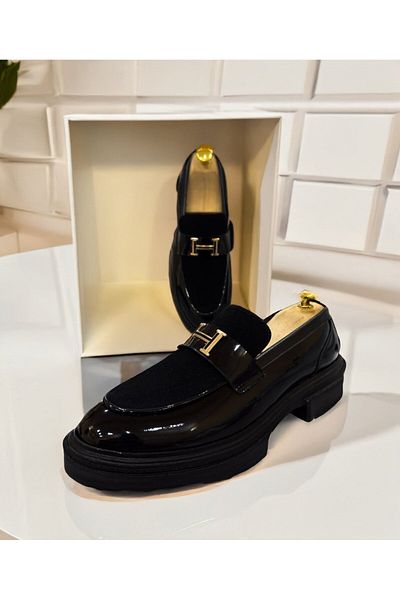 EXCLUSIVE STYLE Black moccasins made of eco-leather and velvet - ASLAN