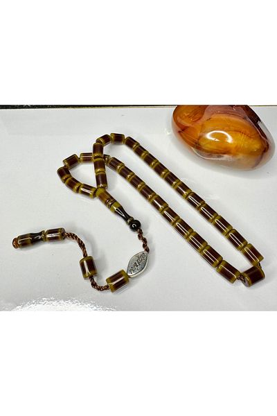 İskenderun Tesbihcilik Şükür Baba Signed Vernier Squeeze Amber Prayer Beads