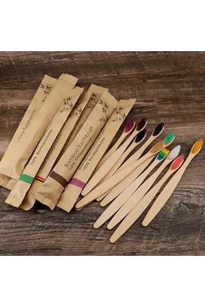 Onomo Bamboo Toothbrush, Soft Bristle, Mixed Colors 1 Piece