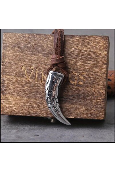 ORGANICYOU YIWUSHI Erkekler için Dayanıklı Kurt Dişi Kolye Kolye, Karmaşık Oyma